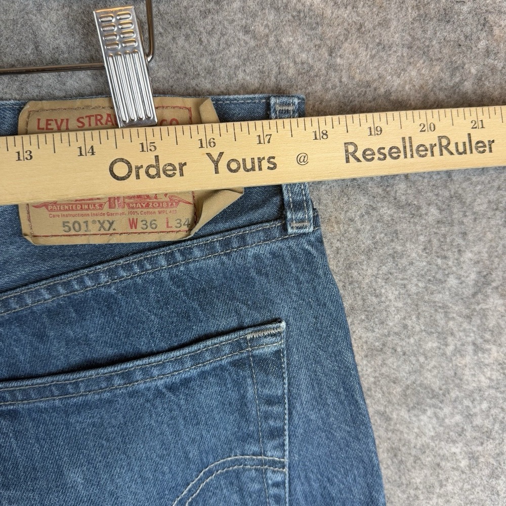 Levis 501XX Jeans Mens 35x32 Blue Straight Fit Button Fly VTG Y2K Whiskered - Picture 8 of 12